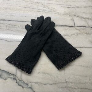 Vintage 1950’s Beaded Black Cotton Gloves. Good Condition. Size Small.